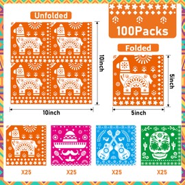 Qyeahkj 100Pcs Mexican Fiesta Party Decoration Mexican Napkins Colorful Papel Picado Mexico Disposable Paper Napkins Cinco De Mayo Dance Pinata Taco Lunch Napkins Colorful Ponchos Party Table Supplies