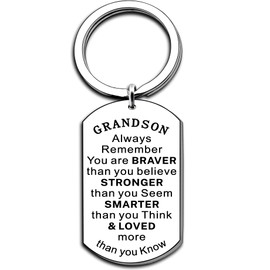 AMZQ Grandson Keyring Gifts Grandson Birthday Gifts Graduation Inspirational Gifts for Grandson Christmas Keychain Present