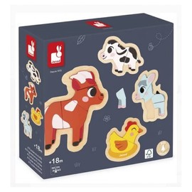 Janod 4 Wooden 2 to 5 Pieces-Farm Animal-Themed Puzzles-Children’s Toys-Educational Games-Early-Learning Toys-18 Months +, J07114, Multicolor