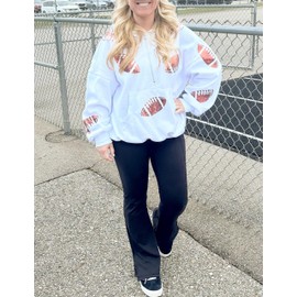 SeekMe Womens Game Day Sweatshirts Football Sequin Hoodies Tailgate Outfits Long Sleeve Zipper Sweaters with Pocket(1773-White-XXL-FY)