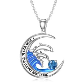 BETHZA Dolphin Necklace for Women Sterling Silver Natural Gemstone Dolphin Pendant Jewelry Gift for Wife Mom Teens for Birthday Christmas