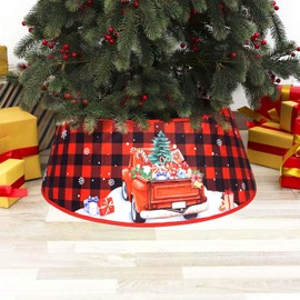 Christmas Tree Collar Tree skirt: Red Glitter Christmas Tree Base Cover Christmas Tree Ring Decorative for Holiday Home Party Decor Ornaments (60cm x 40 cm x20cm)