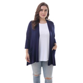 ZERDOCEAN Women's Plus Size 3/4 Sleeve Lightweight Soft Printed Drape Cardigan Navy 4X