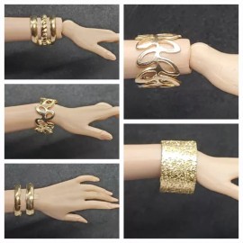 USAminiature 5 pcs set golden silver metal bracelets for 1:6 doll miniature fashion jewelry - gold 5 pcs set