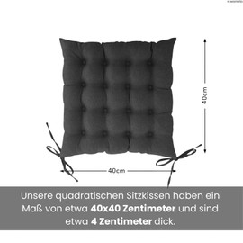 wometo Seat Cushion Chair 40 x 40 Oeko-Tex Dark Grey Seat Cushion Chair Cushion with Ties / Bows for Indoor and Outdoor Use