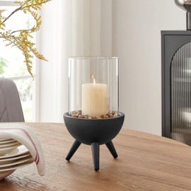 Danya B. Molta Modern Black Metal Bold Pedestal and Glass Pillar Hurricane Candle Holder Large