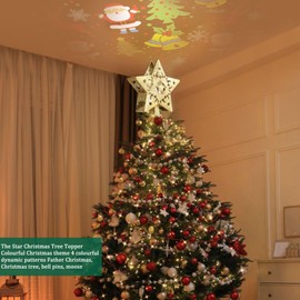 Lihiton Christmas Tree Topper Star Christmas Tree Topper Lighted with 3D Glitter Gold Star Christmas Tree Topper Plug in Christmas Projector Lights for Christmas Tree Decorations (Gold)