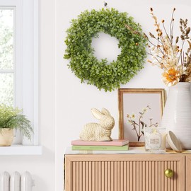 Sunvissh 18''-20'' Boxwood Wreath, Artificial Spring Wreaths for Front Door, Large Front Door Wreaths for All Seasons, Holiday Wedding Farmhouse Home Decor, St Patricks Day Wreath