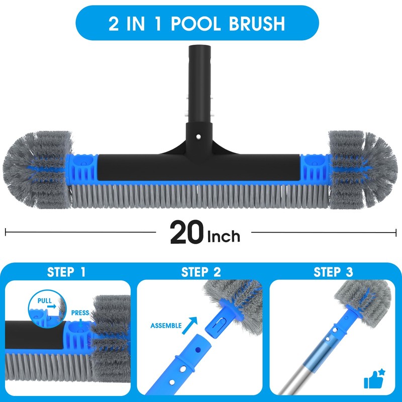 TidyMister 20'' 2 in 1 Pool Brush Head Cobweb Duster