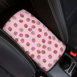 UNICEU Car Interior Decor Accessories Center Console Armrest Cushion Pad, Pink Strawberry Cute Print, Neoprene Armrest Box Protector Cover