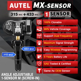 Autel TPMS Sensors 4 Pack MX-Sensors 315/433 mhz Dual Frequency Universal TPMS Sensor Replacement for 99% Vehicles, Programmable by Autel TPMS Tool (Rubber Valve)