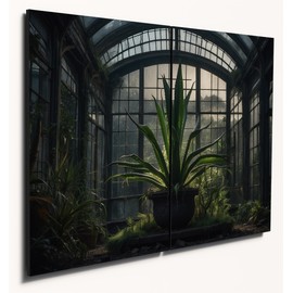 The Plum Penguin Aloe Vera Victorian Greenhouse Bioluminescent Fungi Starry Sky Printed Wood Wall Art Decor, A4 MDF Pair Canvas Alternative 40 x 30cm