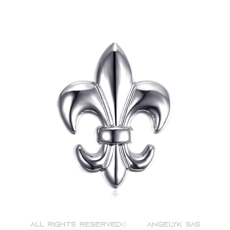 BOBIJOO Jewelry - Pin Brooch Fleur-De-Lis Brass Silver Plated 22x16mm