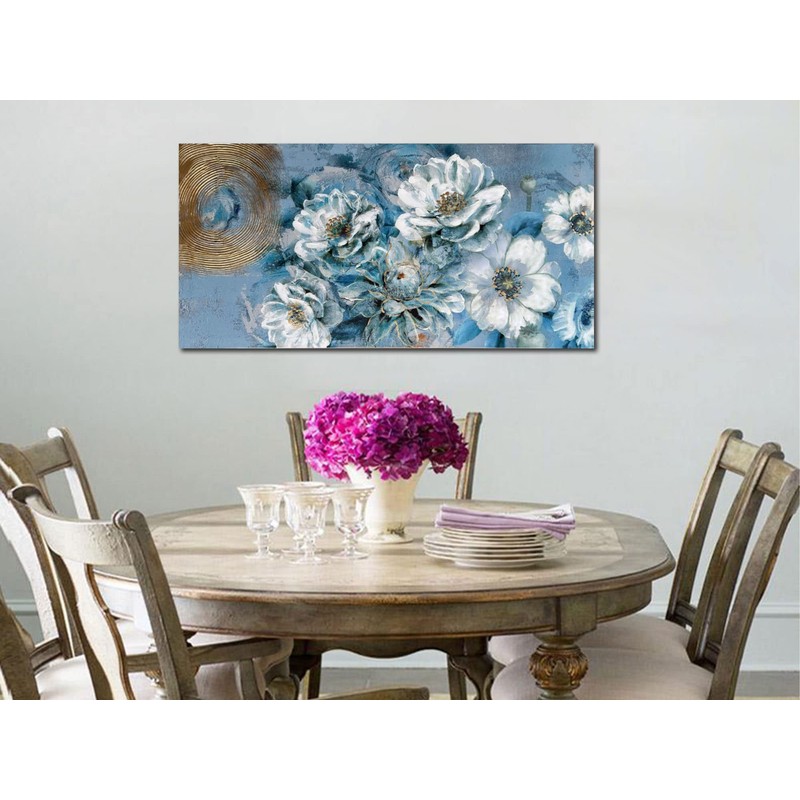 Ardemy Teal Flowers Canvas Wall Art Magnolia White Floral Picture