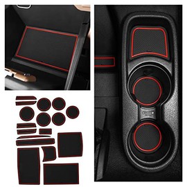 CupHolderHero fits Jeep Wrangler JK Accessories 2011-2017 Premium Interior Non-Slip Anti Dust Cup Holder Inserts, Center Console Liner Mats, Door Pocket Liners 16-pc Set (2011-2017) (Red Trim)