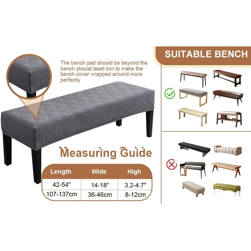 GERLNF Waterproof Dining Room Bench Covers, Stretch Jacquard Bench Seat