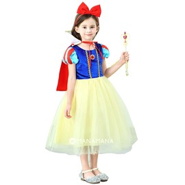 MANAMANA Snow White Children's Dress, Princess Dress, Cloak Tiara, Stick, 5-piece Set, Kids Costume, Yellow, Blue, Red, Girl, 47.2 inches (120 cm), 47.2 inches (120 cm)