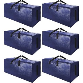 SWEET DOLPHIN 6 Pack Extra Large Moving Bags with Strong Zippers & Carrying Handles, Heavy Duty Storage Tote for Space Saving Moving Storage, Fold Flat, Alternative to Moving Box (Navy Blue)