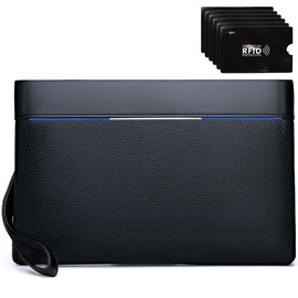 Eshow Wrist Bag Men's Vintage Handbag Made of PU Leather Men's Clutch Bag with Card Slot Men's Handbag for Travel Black, Blue 11L