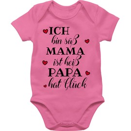 Shirtracer - Baby Bodysuit Boy Girl - Sayings - Ich bin süß - Mama ist heiß - Papa hat Glück - Hearts - Black, 3 Pink, 0-3 months