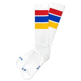 Spirit of 76 Men's and Women's High Retro Socks with Stripes, White - Red - Blue - Yellow