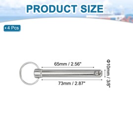 sourcing map Quick Release Pin, Dia 3/8"(10mm) Usable Length 2.56"(65mm) Total Length 4.17"(106mm) Bimini Top Pin Marine Hardware Carbon Steel for Boat Accessories, Pack of 4