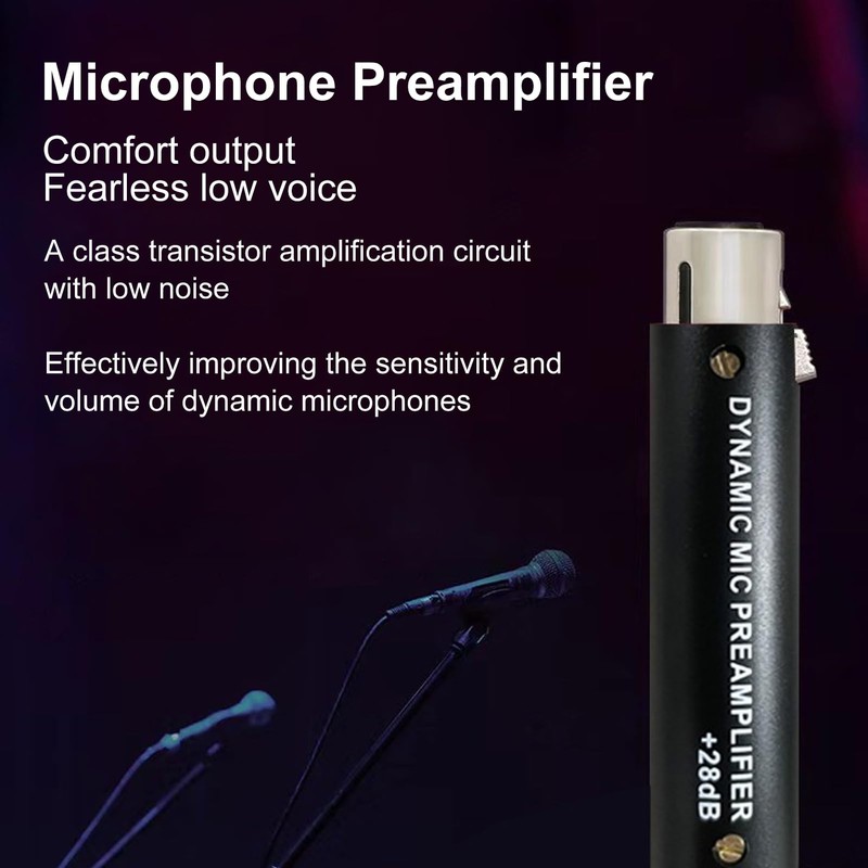 Mic Preamp with 28dB Gain, Compact Dynamic Microphone Booster with