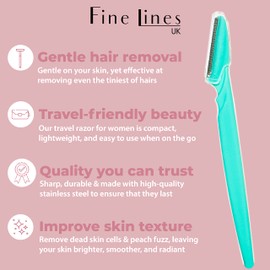 Fine Lines - Eyebrow Razor - Pack of 6, with Guarantee | Face Razors for Women, Manual Shavers before Makeup | Eyebrow Shaper, with Dermaplaning Razors for Face | Facial Hair Remover
