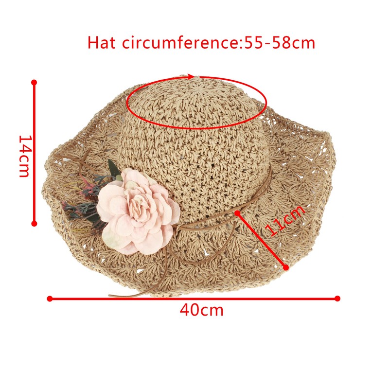 Milya Straw Foldable Sun Hat with Wide Brim Flowers Straw