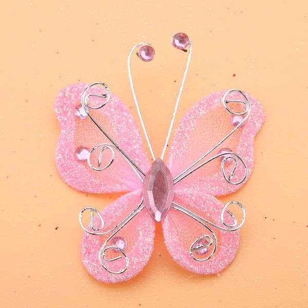24pcs Christmas Butterfly Ornaments Mesh Wire Glitter Butterfly Wedding Party Clothing Wall Tree Decoration DIY Supplies()
