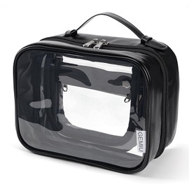 GEMIU Clear Makeup Bag Toiletry Bag for Women 4 Compartments Travel Cosmetic Case Large Capacity Waterproof Skincare Pouch Organizers with Zipper Black