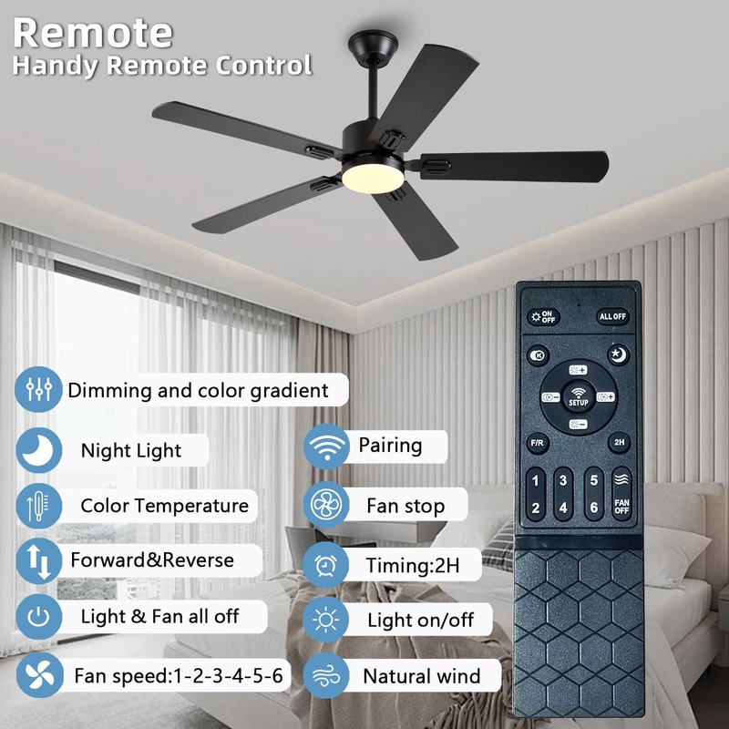 FUMLTP 52 inch Modern Ceiling Fans with Lights APP/Remote Control,