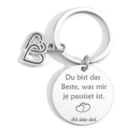Gift for Him Her Gifts for Couples Valentine's Day Keyring Heart Anniversary Gift for Him Her Partner Gifts Gift for Boyfriend Couple Gifts for Women Men - I Love You, Du Bist das Beste, Was Mir Je