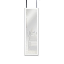 Mirrotek - Full Length Adjustable Over The Door Mirror White Wood Finish Hanging Instant Install Long Body for Bedroom, Dorm Room, 14" x 48"