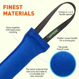 Viper Heavy Duty French Linen Dog Bite Tug Toy - K9 Trainer, Tough and Durable for Dogs Shutzhund IPO K-9 - Blue - 12in L x 1.5 W