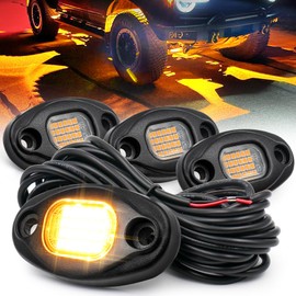 Amber Rock Lights, 4 PCS 24LEDs Rock Lights for Trucks UTV ATV RZR, Underglow Light Kit with 15FT Wiring Harness