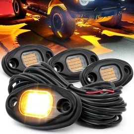 Amber Rock Lights, 4 PCS 24LEDs Rock Lights for Trucks UTV ATV RZR, Underglow Light Kit with 15FT Wiring Harness