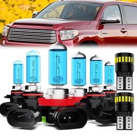LECCIBUB Headlight Bulbs License Plate Lights Fit For Toyota Tundra 2007-2013, 9005 High Beam + H11 Low Beam + 9145 Fog Lights Halogen Light Bulb + License Plate Lights, 6000K White, Pack of 8
