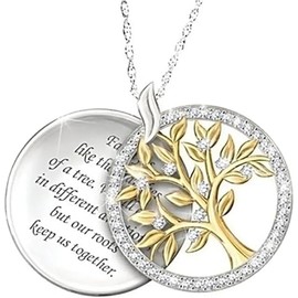 Fashion Jewelry ~ Two-tone Engraved Family Quote Tree of Life Pendant Necklace for Women Casual