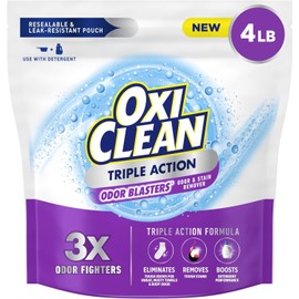 OxiClean Triple Action Odor Blasters and Stain Remover Powder, 4 lbs | Use with Detergent, Eliminates Tough Odors, Remove Stains, Color Safe and Chlorine