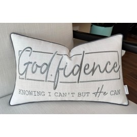 MANOJAVAYA Godfidence Embroidered Pillow Cover - 12x20 Inch Ivory Cotton - Christian Lumbar Cushion Cover - Bible Verse Home Décor - Sofa, Couch, Bed Accent - Inspirational Faith Gift