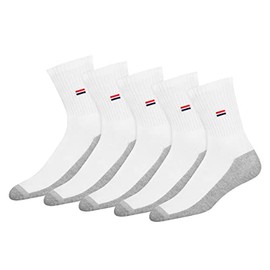 NAVYSPORT 5 Pairs Men's Crew Socks 9-12 Cotton Cushion (9-12, White)