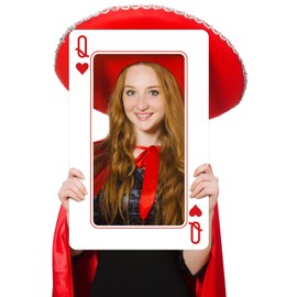 Foilswirl 24.8 x 15.7 Inch Casino Theme Photo Booth Frame Jumbo Large Red Hearts Q Playing Cards Photo Frame Giant Playing Cards Cutouts for Poker Night Birthday Graduation Prom Supplies(Q)