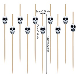 Honbay 100PCS Skull Head Bamboo Cocktail Picks Fruit Food Hamburger Toothpicks Cupcake Toppers Sandwich Appetizer Decorative Skewers Drink Garnish Holiday Birthday Party Decoration Sticks