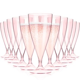 Maxcheck 30 Pack 6oz Plastic Champagne Flutes Plastic Champagne Glasses Shatterproof Stemless Pink Plastic Cups Detachable Stackable Disposable Stemware for Wedding Picnic Baby Shower Birthday Party