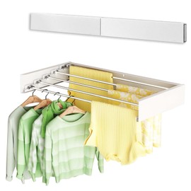 Vikaqi Clothes Drying Rack Wall Mounted, 32" Drying Rack Clothing Retractable, Laundry Drying Rack Space Saving, Collapsible Drying Racks for Laundry Folding Indoor Outdoor, 5 Rods, White