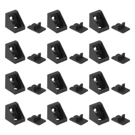 sourcing map 12Pcs Plastic Corner Braces, 90 Degree Corner Bracket, Right Angle Corner Support Brace, Shelf Board Holder with Cover Cap for Wood Furniture Cabinet Drawer Bookcase, Black