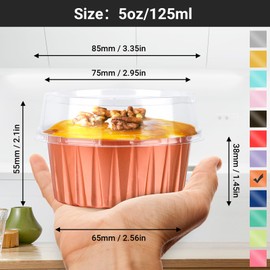 EUSOAR Cupcake Liners, 30pcs 5oz Aluminum Foil Loaf Pan with Lids Dessert Containers, Mini Disposable Dessert Cups Custard Flan Molds Muffin Liners Baking Creme Brulee Ramekins for Oven Baking-Orange