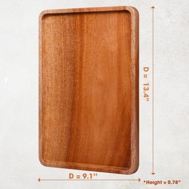 VieWood Serving platters and Trays, Safe Party Plates with Grooved Handle & Lips Avoid Spilling, Home Decor, Wooden Plates for Fruits, Food, Coffee Tea (Khaya, 13.4 in)