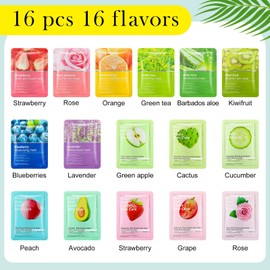 Viozakanry Combo Essence Face Masks Skincare Hydraiting Facial Mask Moisturizing Self Care Sheet Mask for Women Home Skin Care (Assorted Styles,16 Pcs)
